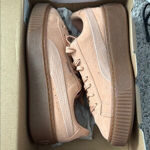 Puma Suede Platform Sneakers in Coral and Silver